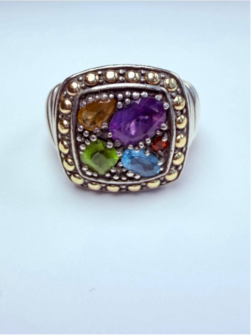 18K Gold EFFY Balissima 1.54 CT Multi Gemstone 925 Sterling Silver Ring $665
